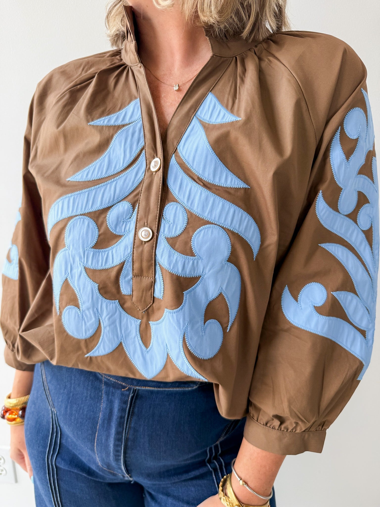 Baroque Applique Detail Top - Brown