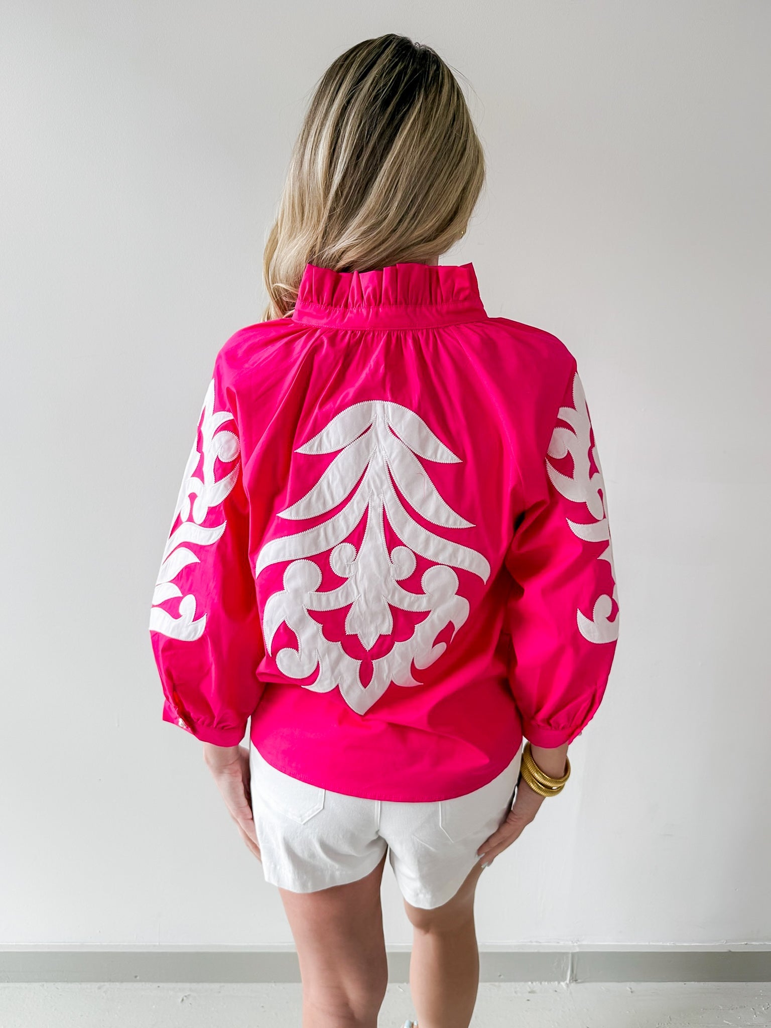 Baroque Applique Detail Top - Pink