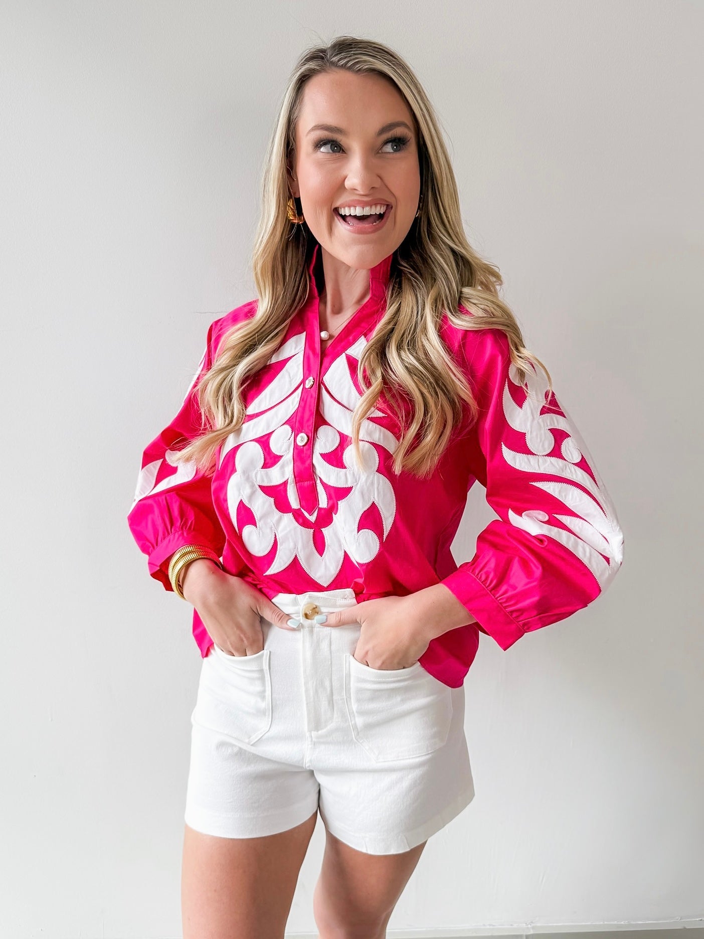 Baroque Applique Detail Top - Pink