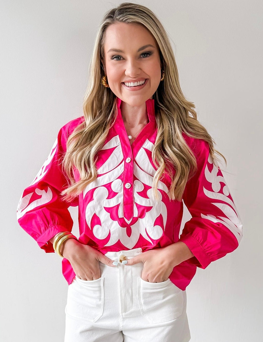 Baroque Applique Detail Top - Pink