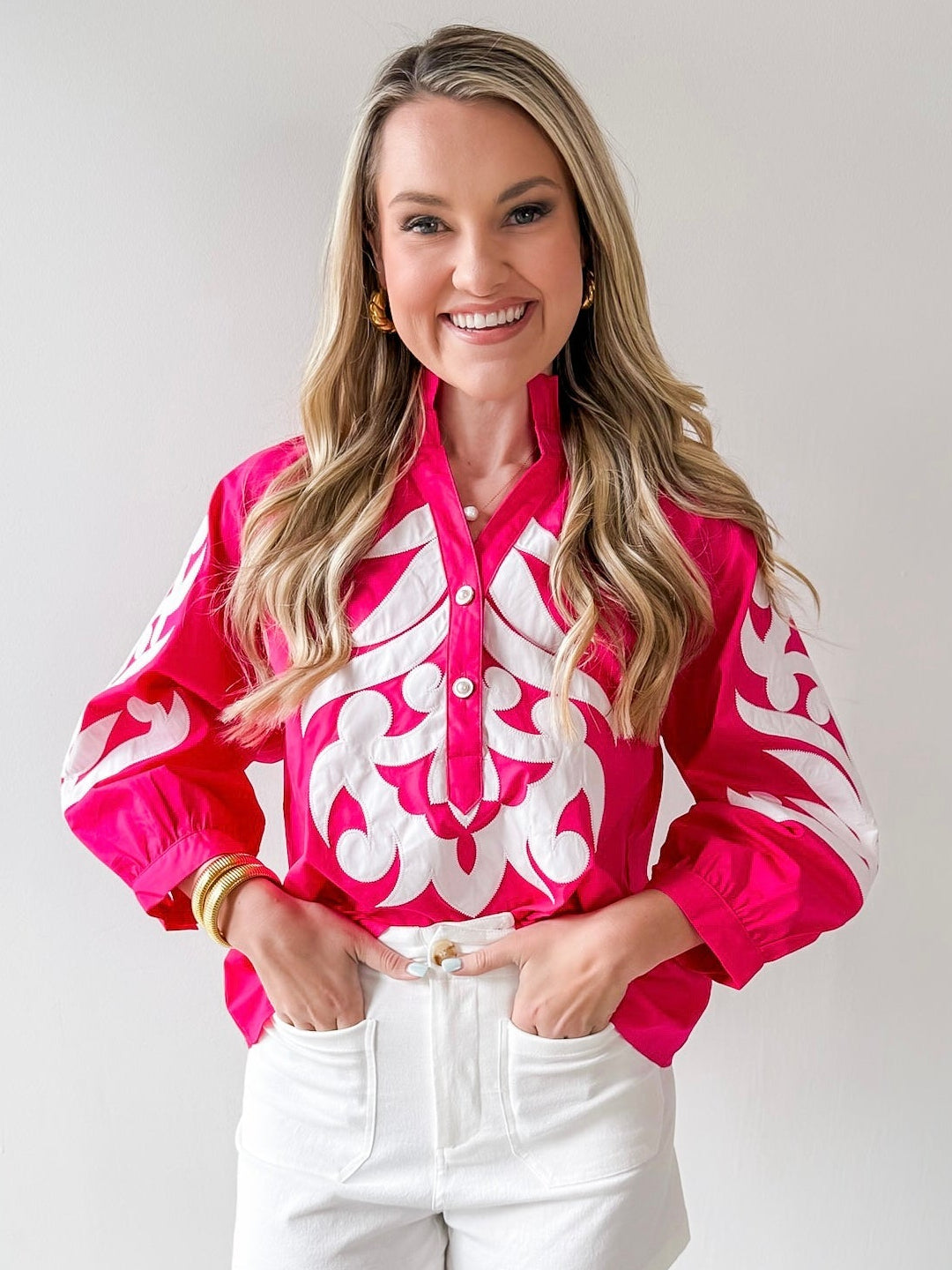 Baroque Applique Detail Top - Pink
