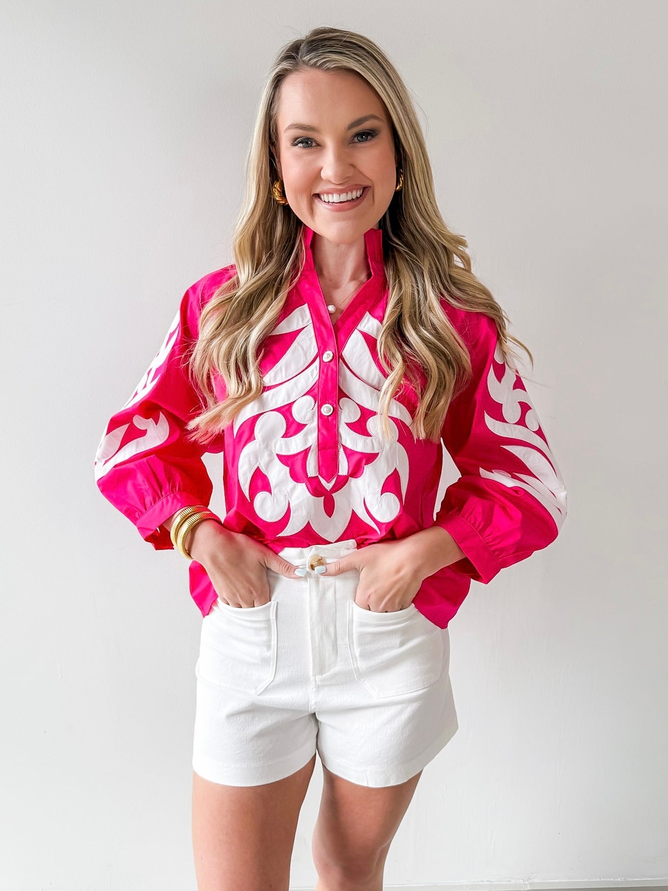 Baroque Applique Detail Top - Pink