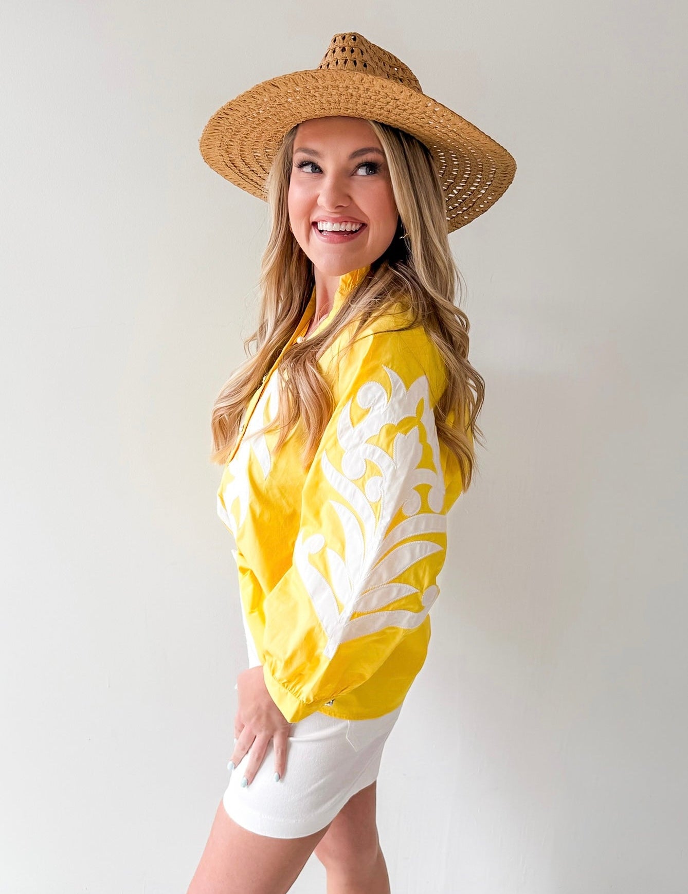 Baroque Applique Detail Top - Yellow