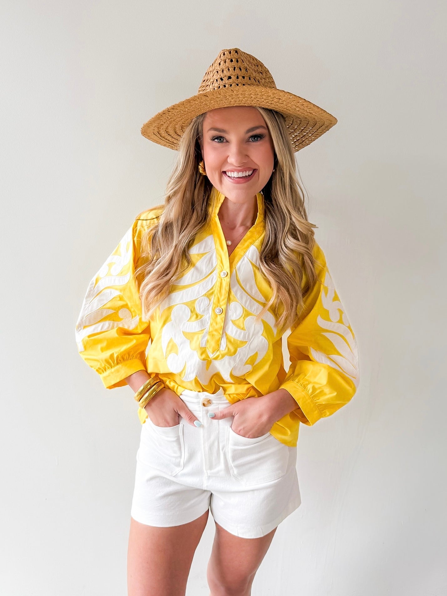 Baroque Applique Detail Top - Yellow