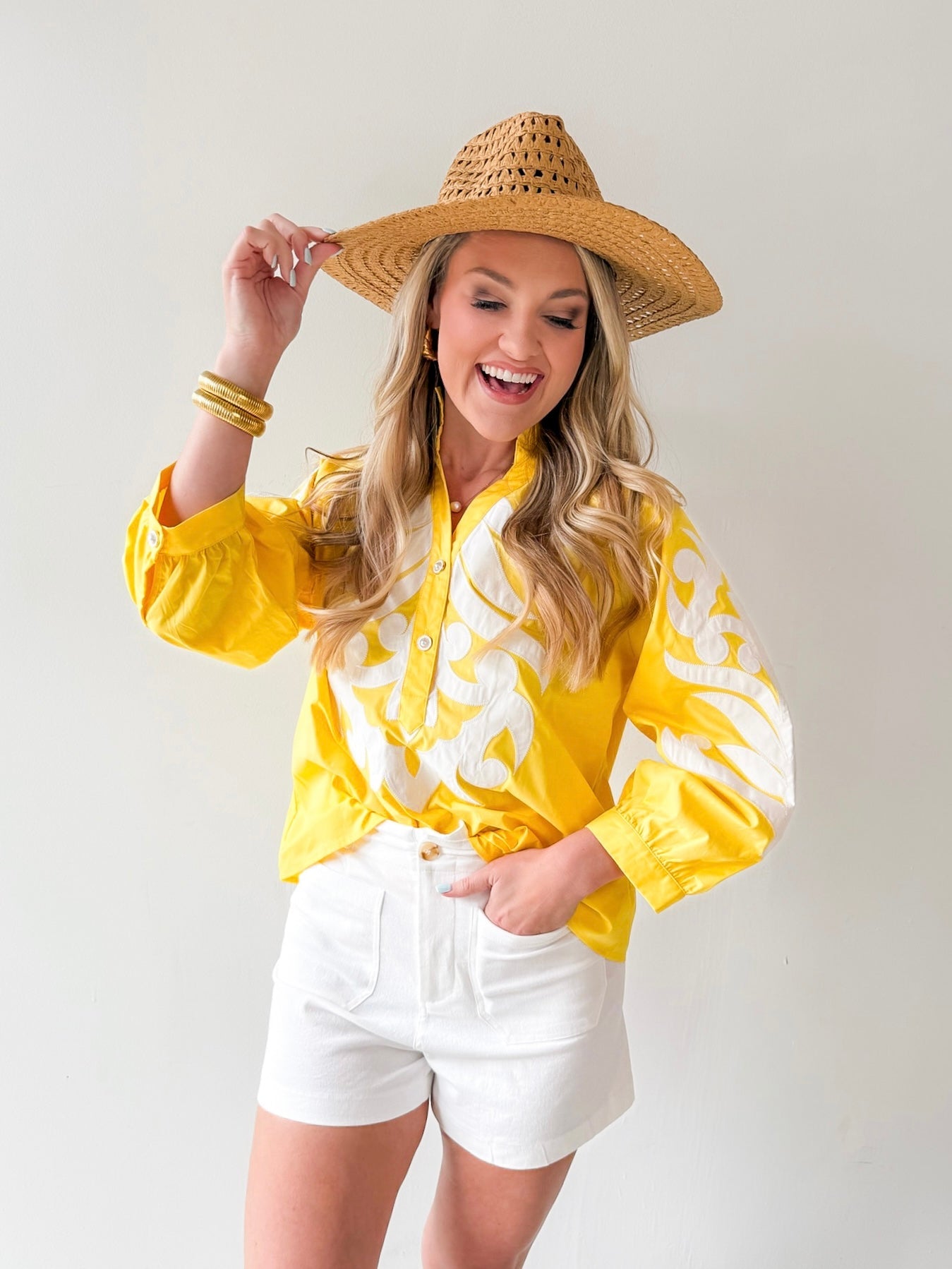 Baroque Applique Detail Top - Yellow