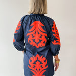 Baroque Applique Dress - Navy/Orange