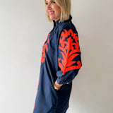 Baroque Applique Dress - Navy/Orange