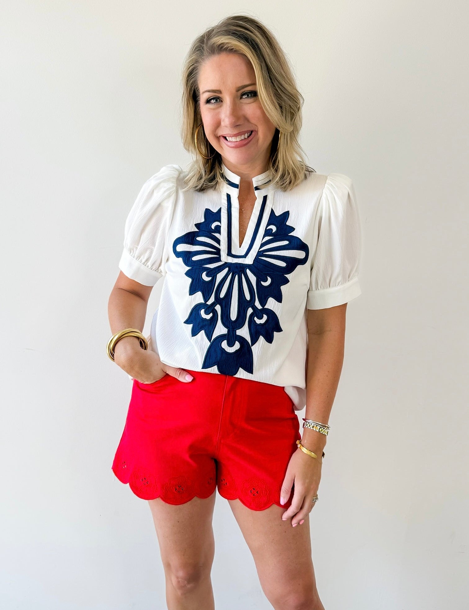 Baroque Floral Applique Detail Top