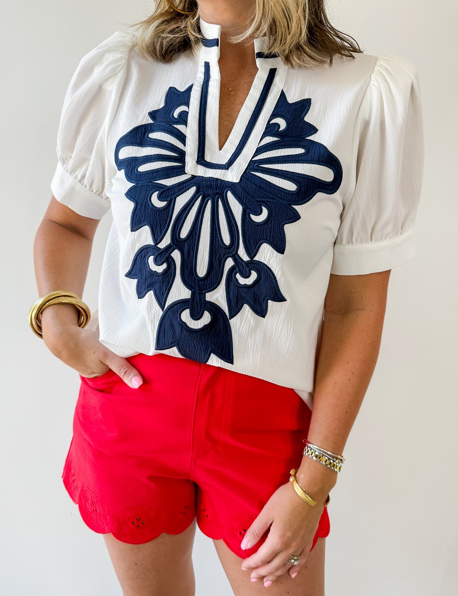 Baroque Floral Applique Detail Top