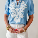 Baroque Floral Applique Detail Top