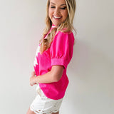 Baroque Floral Applique Detail Top - Pink