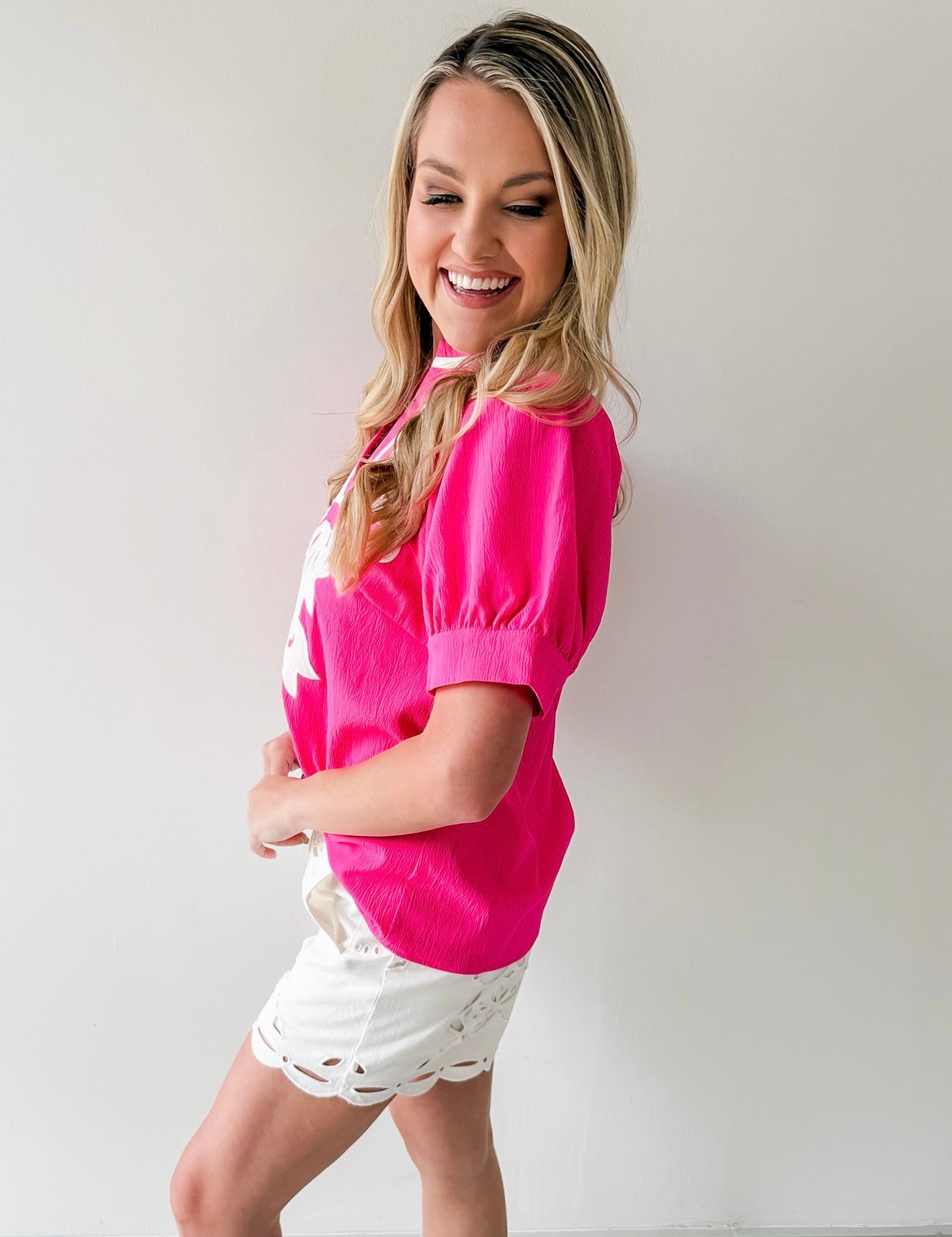 Baroque Floral Applique Detail Top - Pink