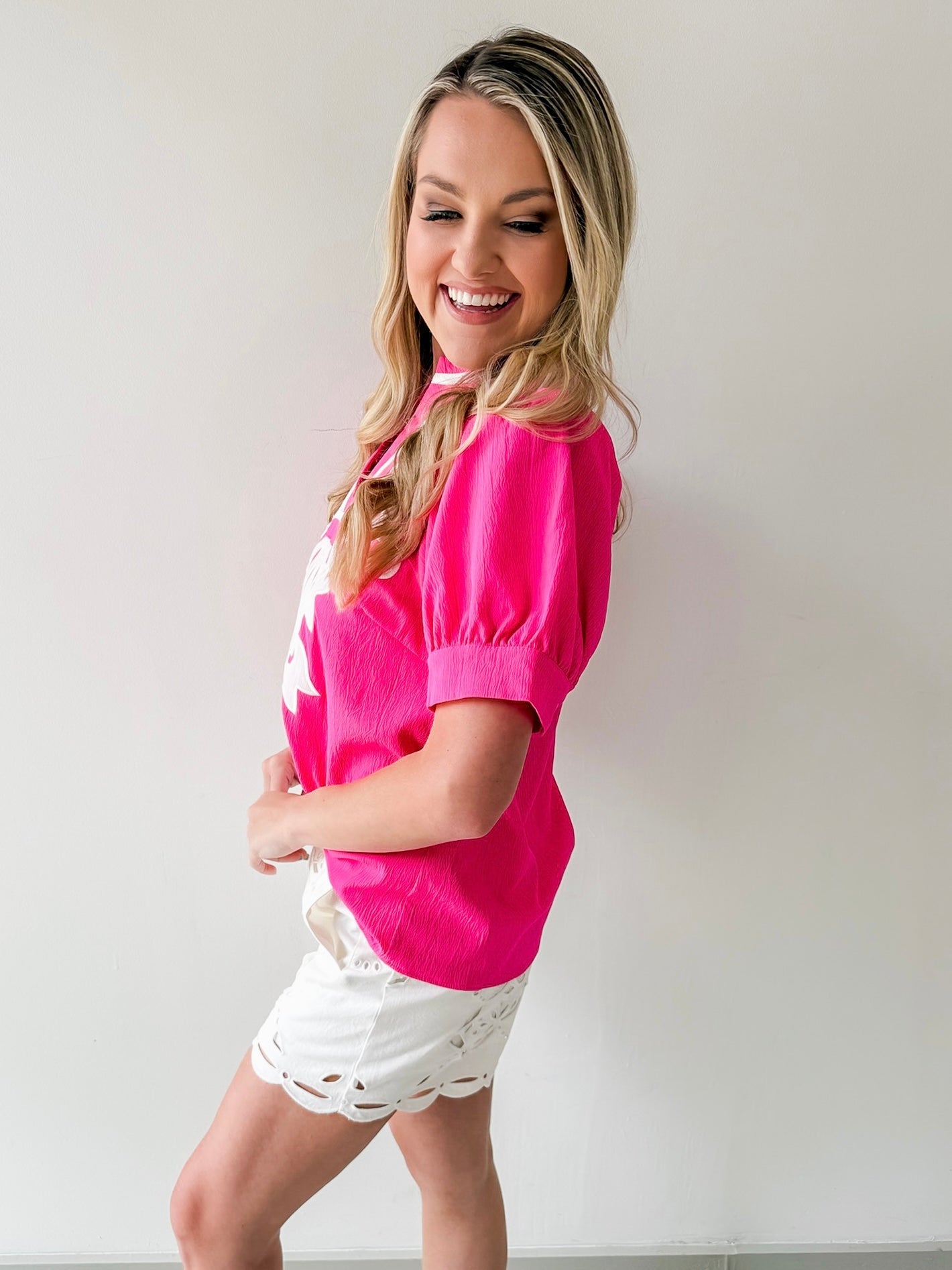 Baroque Floral Applique Detail Top - Pink