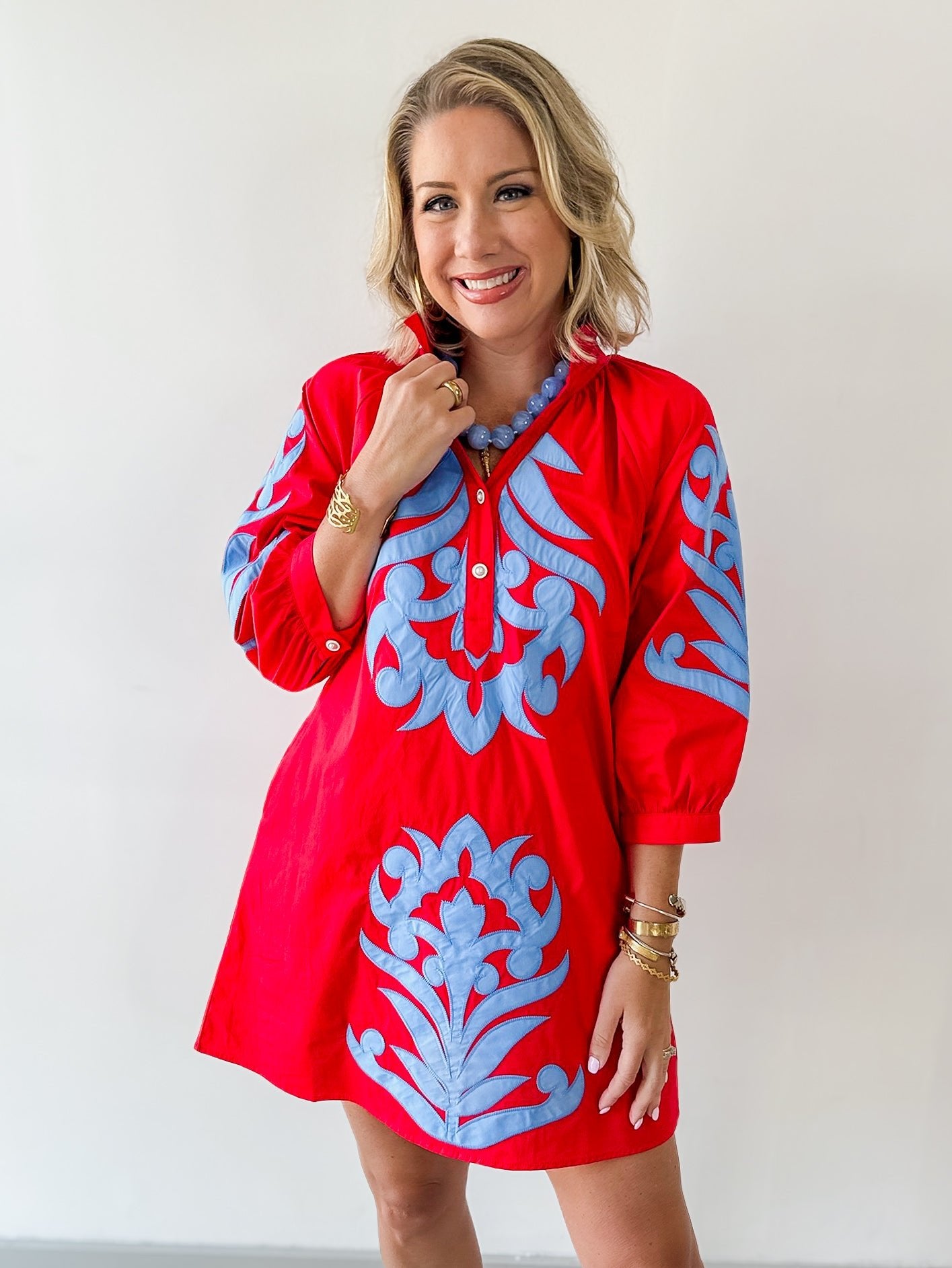 baroque red dress Baroque Floral Applique Dress
