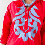 Baroque Floral Applique Dress - Red/blue
