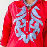 Baroque Floral Applique Dress - Red/blue
