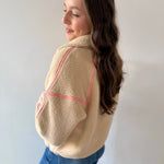 Beige Half Zip Fleece Sweatshirt