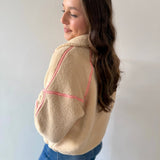 Beige Half Zip Fleece Sweatshirt