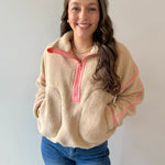 Beige Half Zip Fleece Sweatshirt