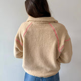 Beige Half Zip Fleece Sweatshirt