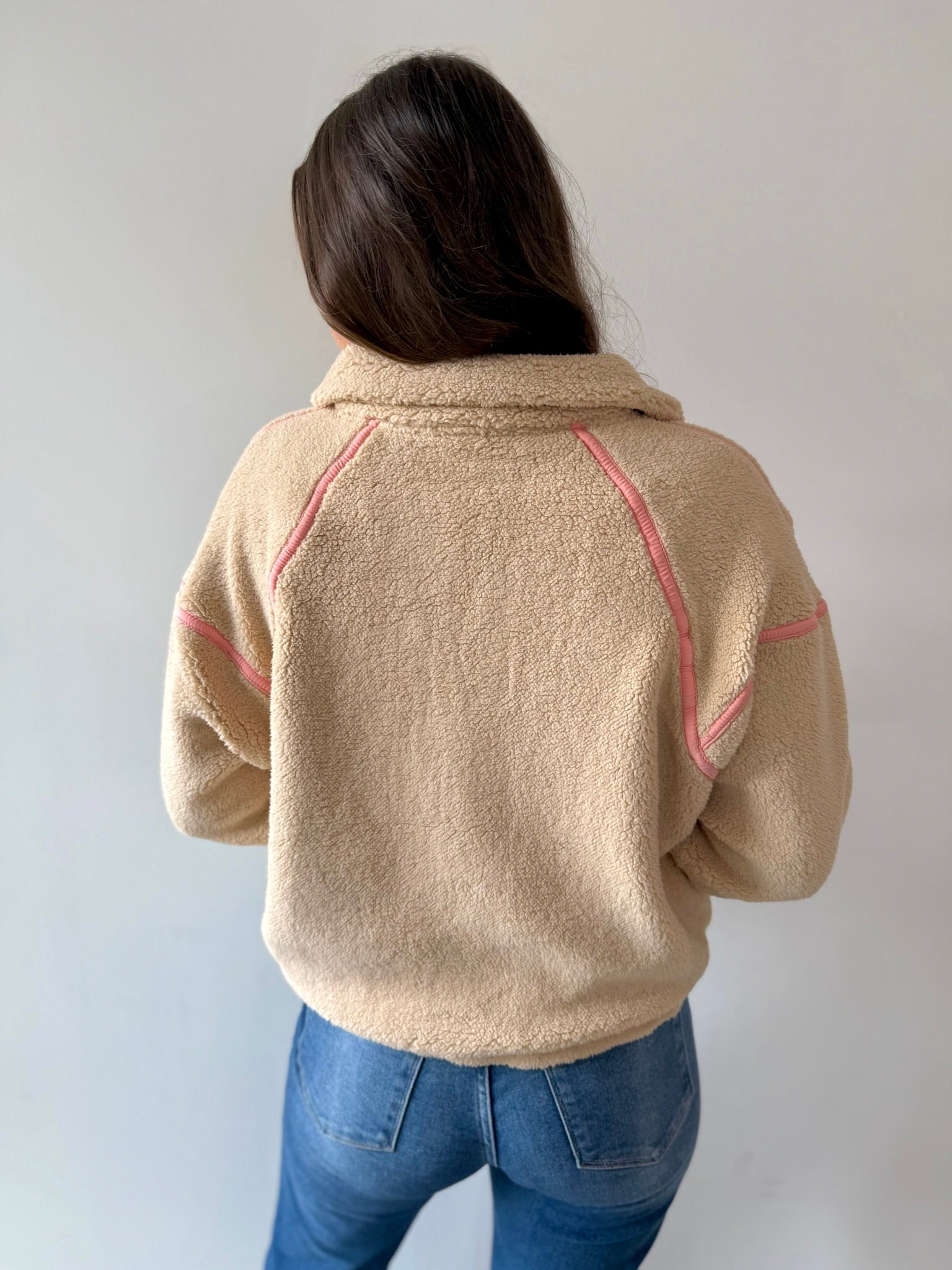 Beige Half Zip Fleece Sweatshirt