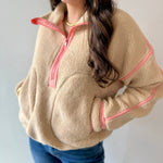 Beige Half Zip Fleece Sweatshirt