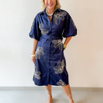 Belted Puff Sleeve Midi Dress