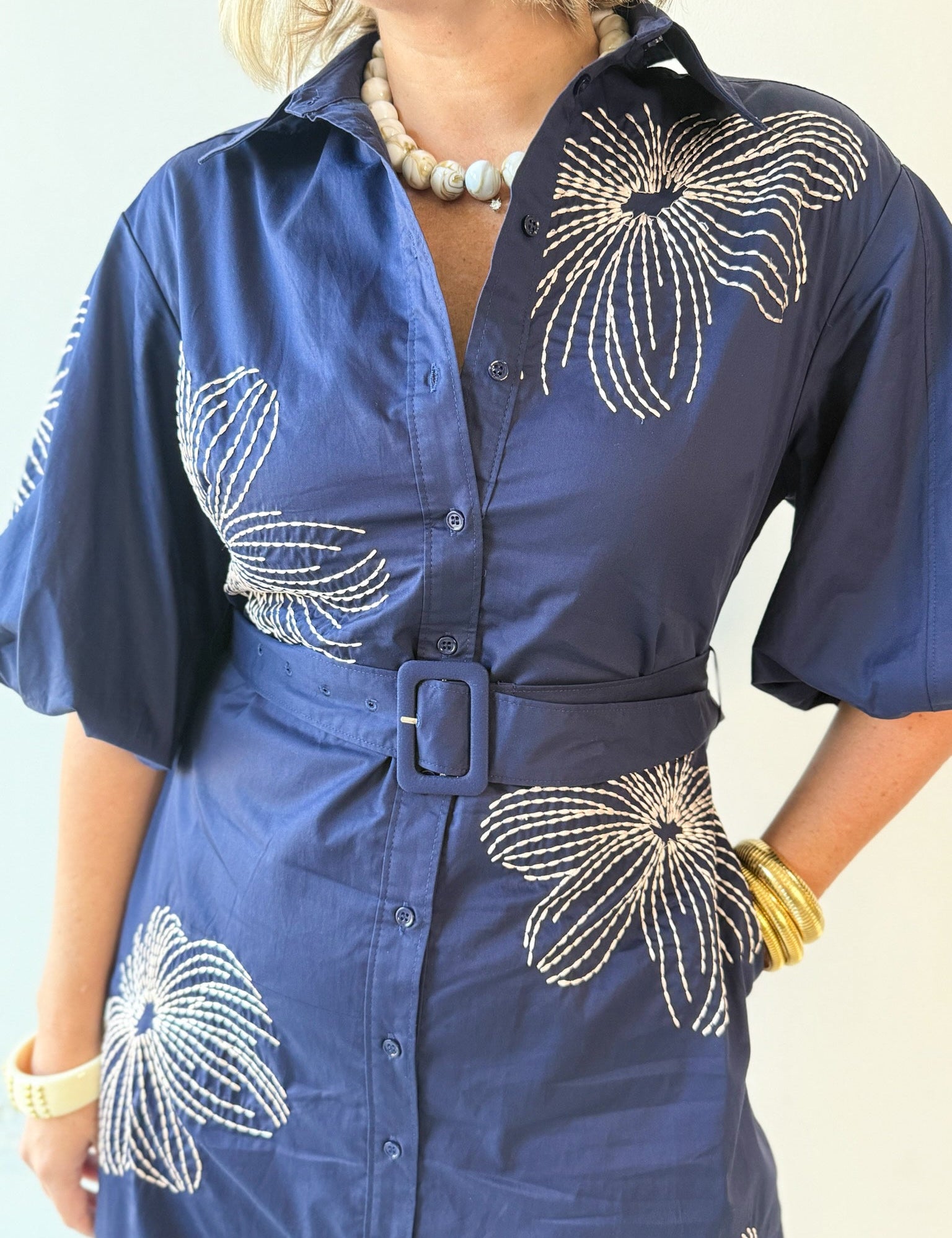 Belted Puff Sleeve Midi Dress