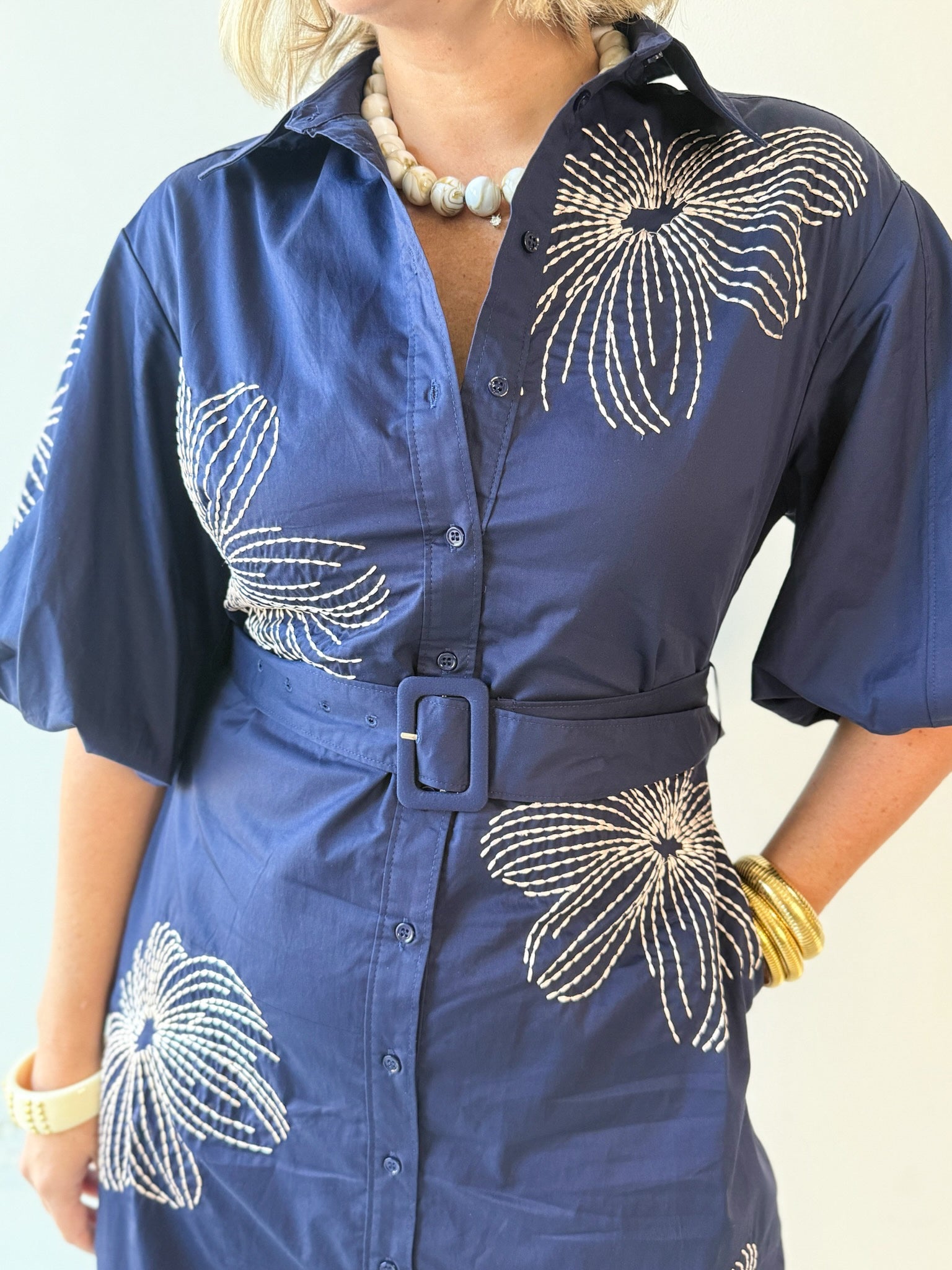 Belted Puff Sleeve Midi Dress