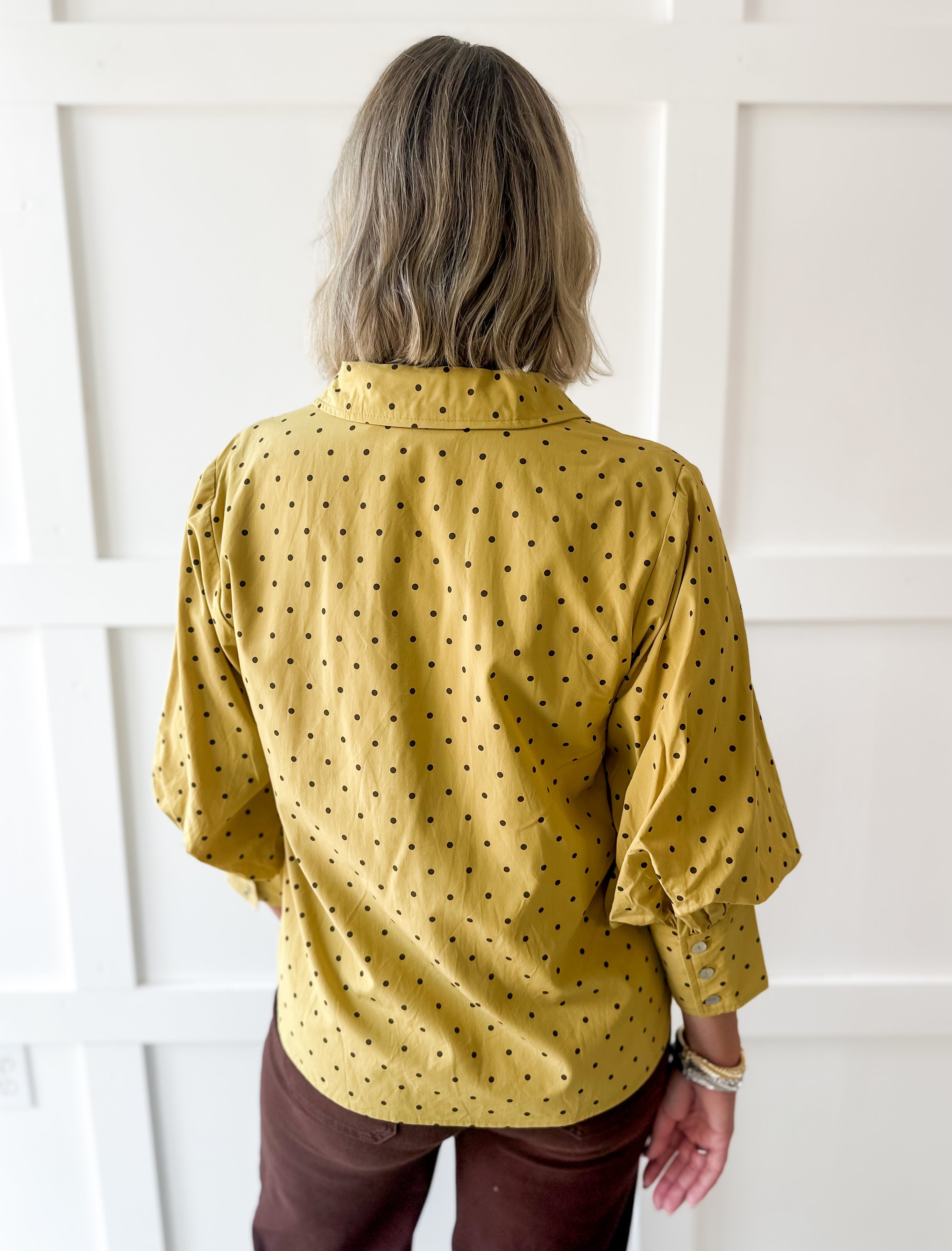 Bishop Sleeve Polka Dot Top - Mustard