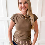 Boat Neck Short Sleeve Top -Mocha