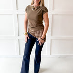 Boat Neck Short Sleeve Top -Mocha