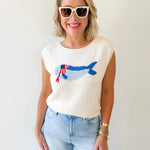 Boat Neck USA Fish Graphic Knit Top