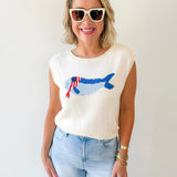 Boat Neck USA Fish Graphic Knit Top