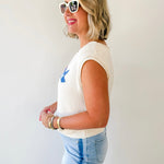 Boat Neck USA Fish Graphic Knit Top