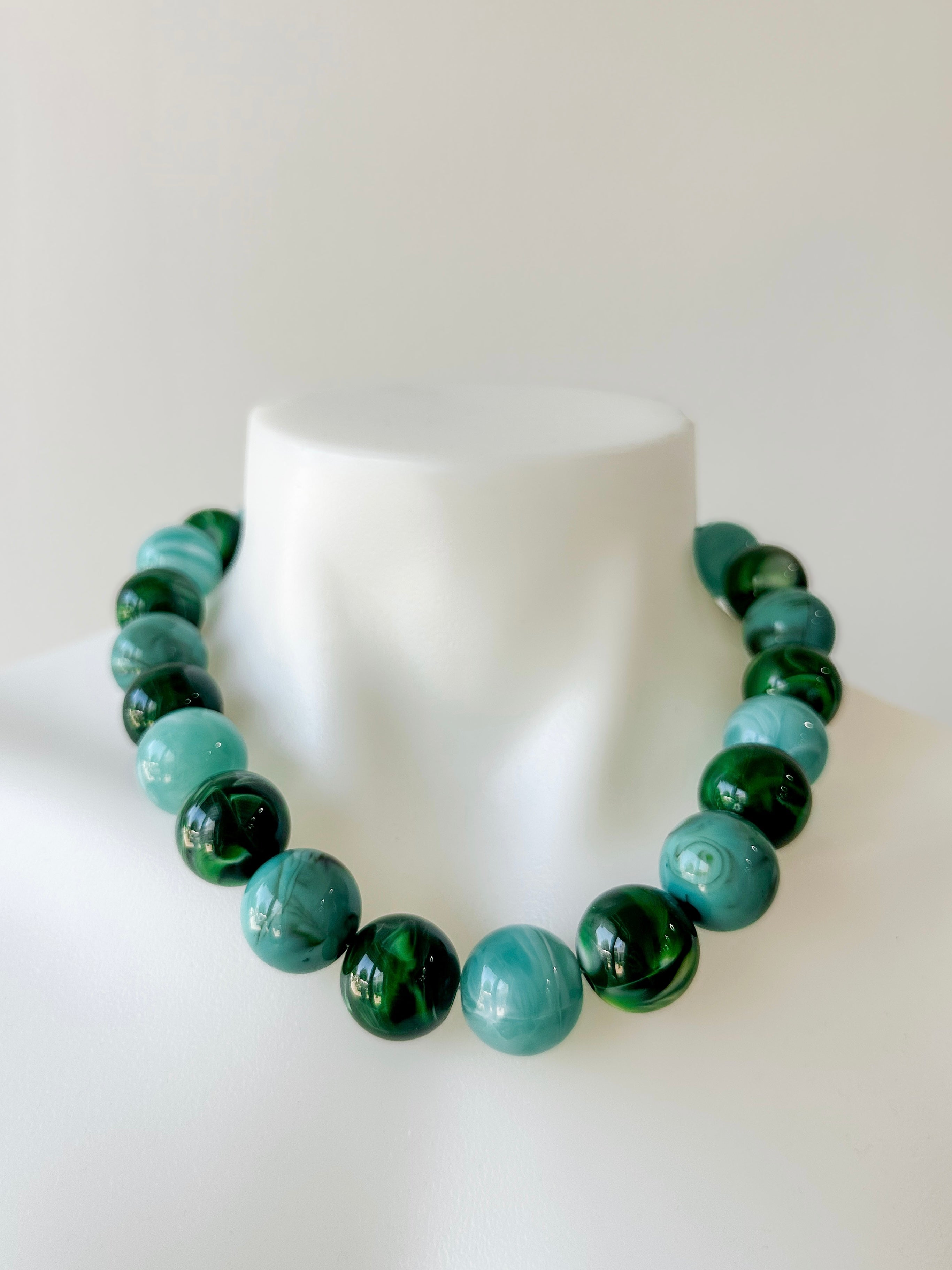 Bohemian Round Beaded Necklace-Aqua/Green
