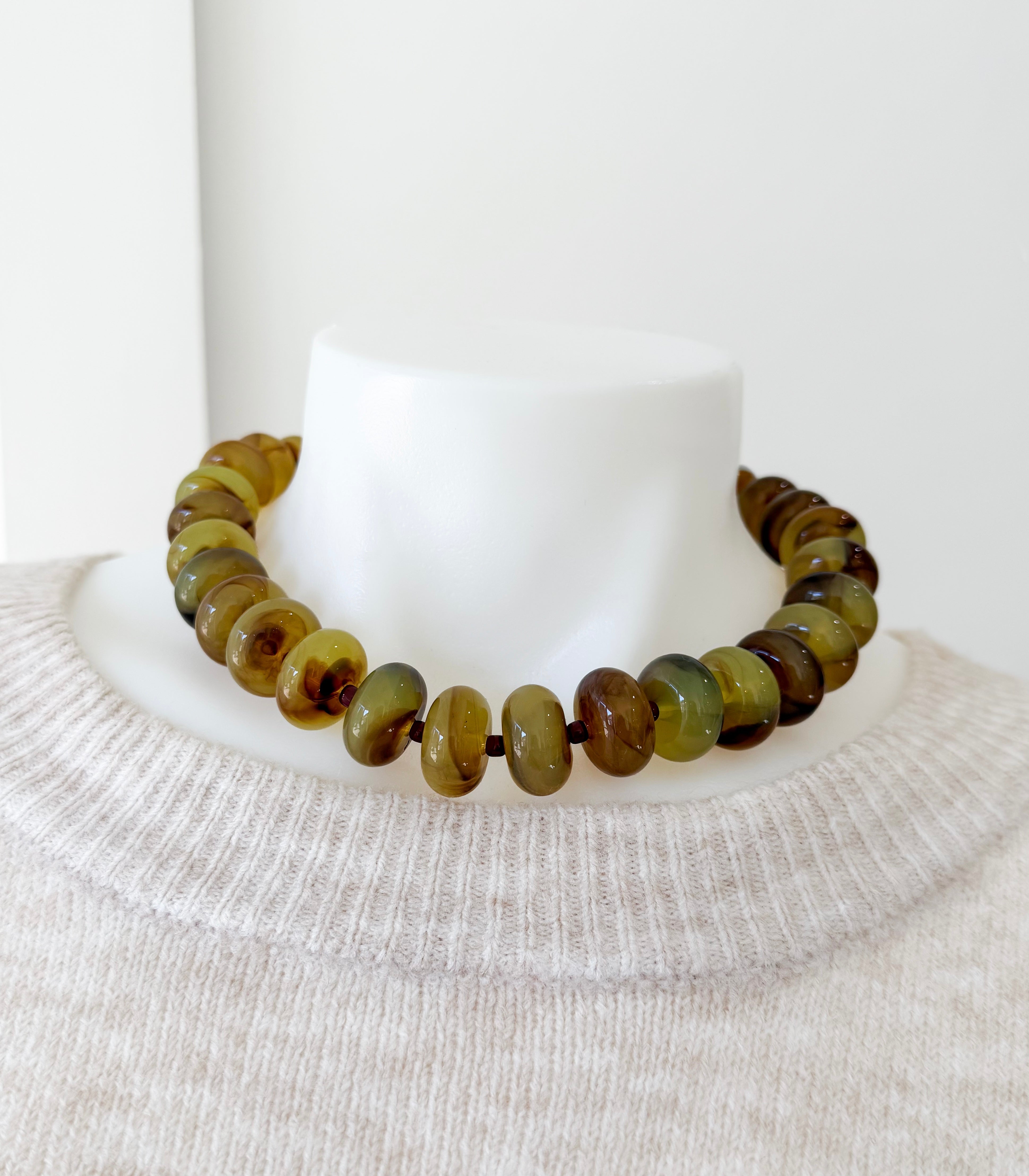 Bohemian Round Necklace- Olive Tortoise