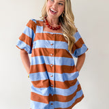 Bold Stripe Short Puff Sleeve Mini Dress - Camel