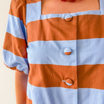 Bold Stripe Short Puff Sleeve Mini Dress - Camel