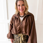 Bomber Jacket with Puff Sleeves - Brown