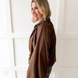 Bomber Jacket with Puff Sleeves - Brown