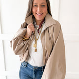 Bomber Jacket with Puff Sleeves - Taupe