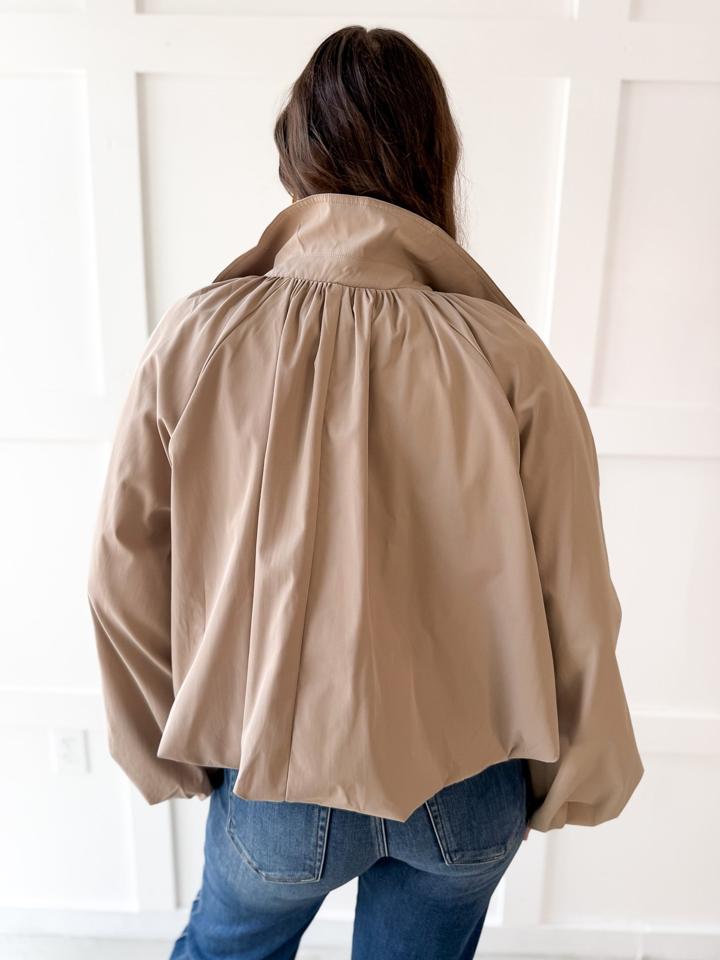 Bomber Jacket with Puff Sleeves - Taupe