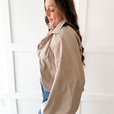 Bomber Jacket with Puff Sleeves - Taupe