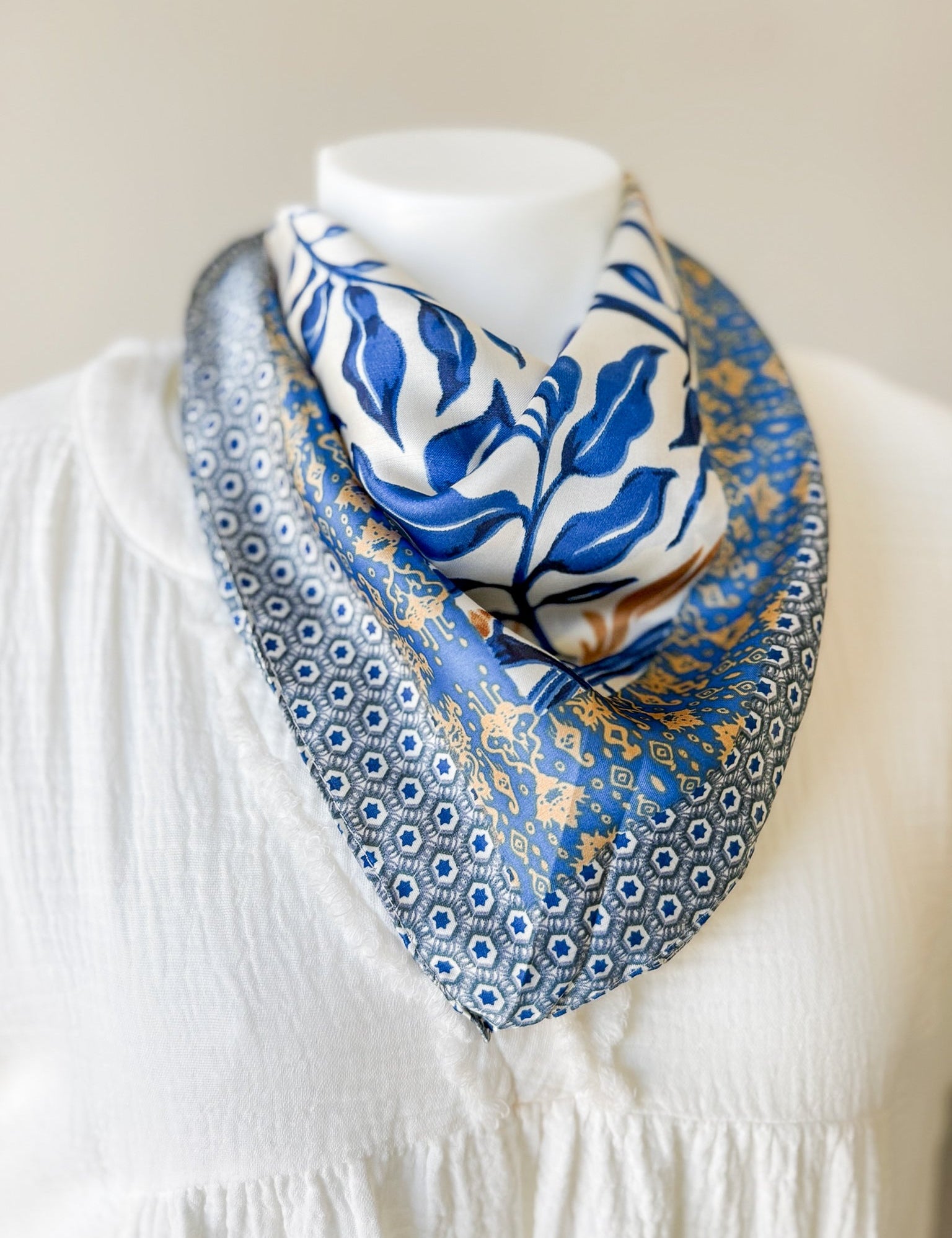 Botanical Leaf Scarf - Blue