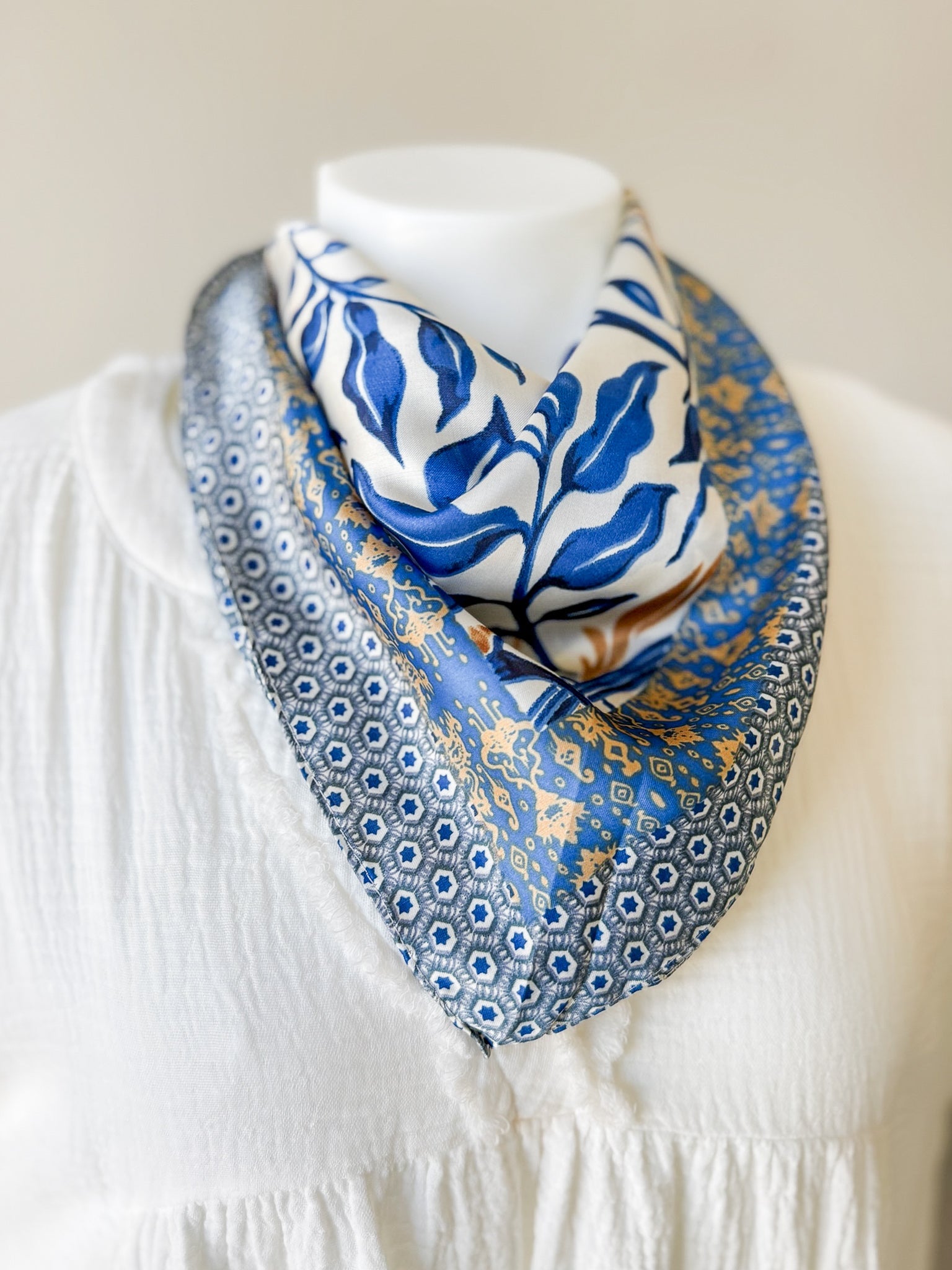 Botanical Leaf Scarf - Blue
