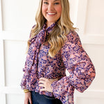 Botanical Print Lurex Bow Blouse