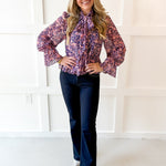 Botanical Print Lurex Bow Blouse