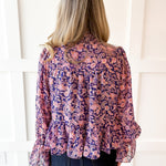 Botanical Print Lurex Bow Blouse