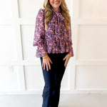 Botanical Print Lurex Bow Blouse